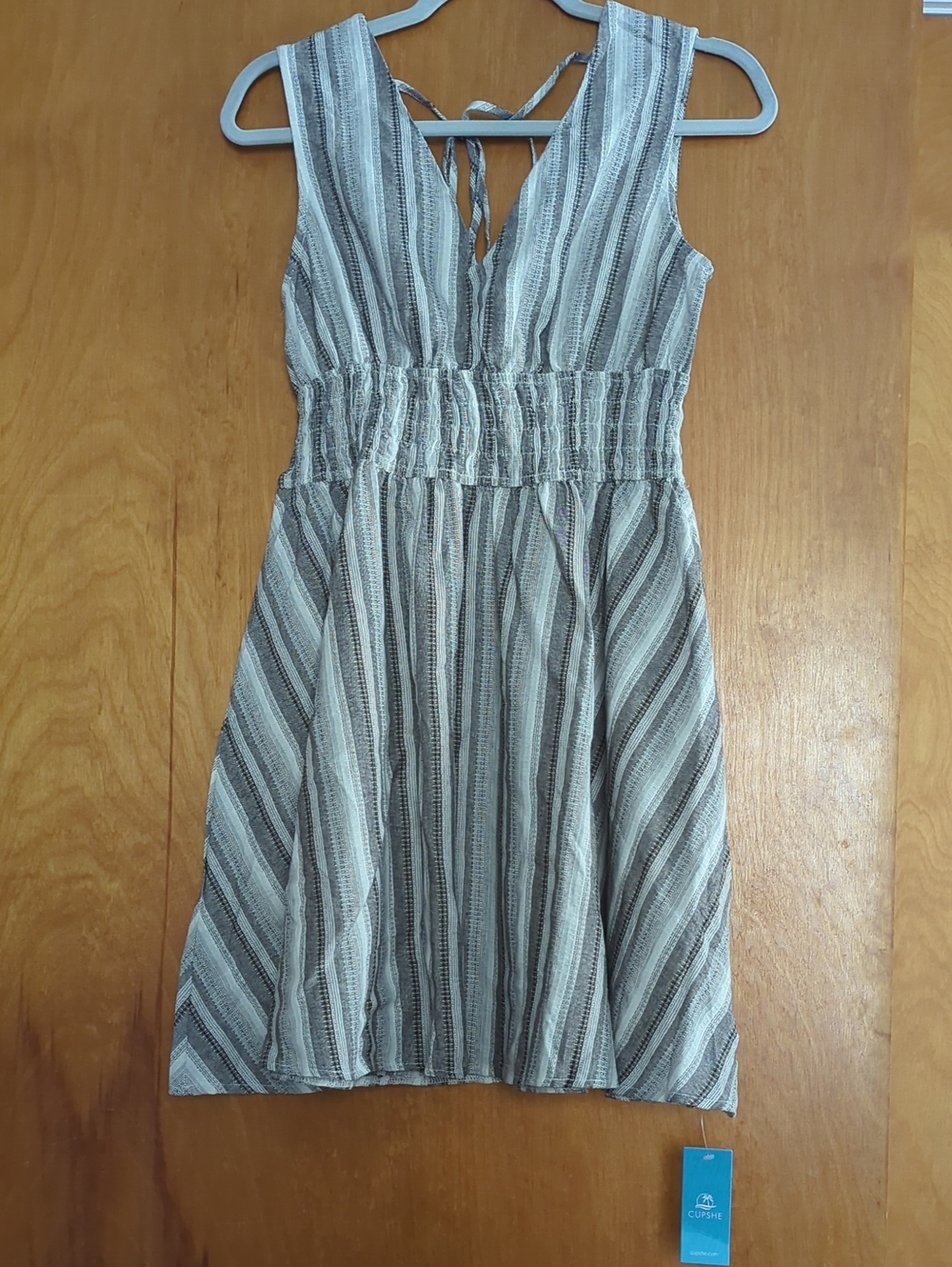 Cupshe Neutral Striped Sleeveless Mini Dress in Beige & Gray